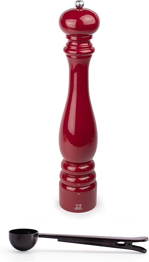 Peugeot Paris u'Select 16-inch Pepper Mill Gift Set, Passion Red - With Stainless Steel Spice Scoop/Bag Clip
