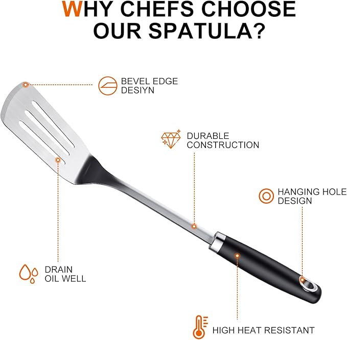 Stainless Steel Spatula Set, 2 Piece Heavy Duty Turner/Metal Spatula, High Heat Resistant Kitchen Cooking Utensils, Ideal Cookware for Frying Steak, Fish, Eggs or Pancakes