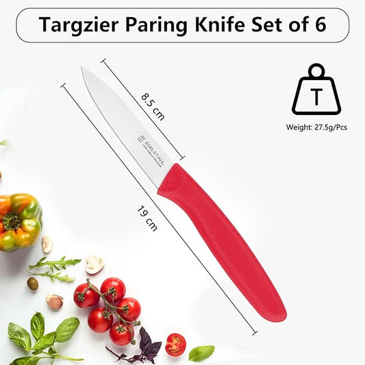 Paring Knives,Stainless Steel Paring Knife Set of 6,Premium Vegetable&Fruit Knife,Small Knife Set,Straight Edge,Ergonomic Handle Paring Knives,Peeling Knifes(Red&Orange&Green)