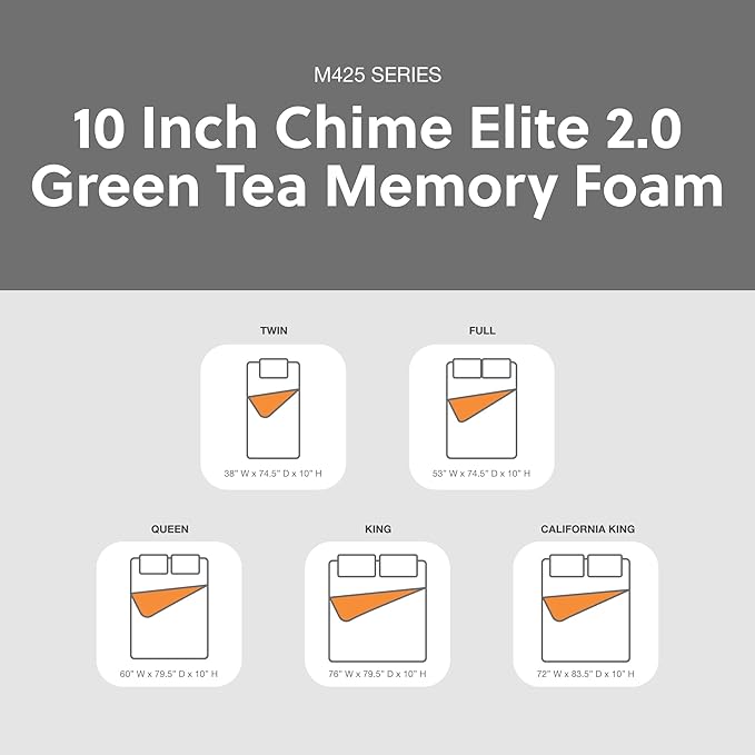 Signature Design by Ashley 10 Inch Chime Elite 2.0 Firm Green Tea Memory Foam Mattress for Cool Sleep and Pressure Relief, Queen, Fiberglass Free, Mattress In A Box