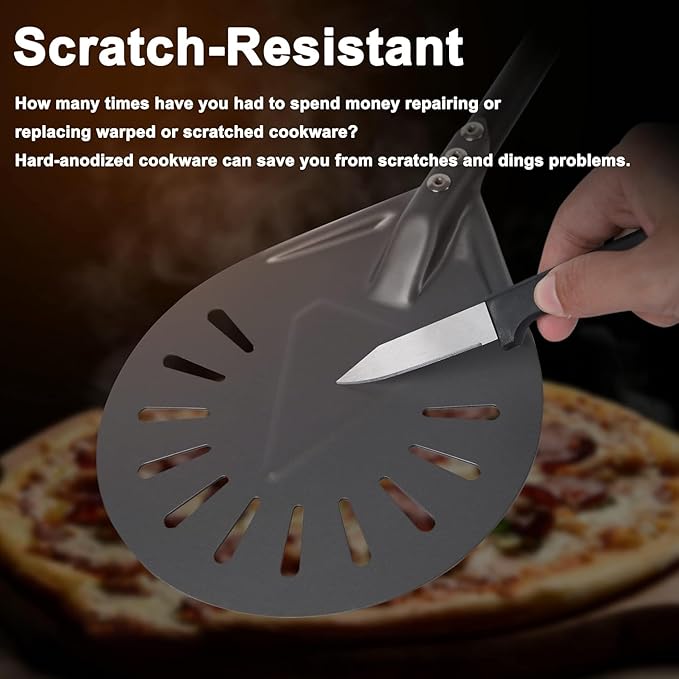 Pizza Turning Peel - 7 Inch Aluminum Perforated Pizza turner with 31 Inch Long handle Lightweight, Metal Pizza Peel for Outdoor Pizza Oven Accessories
