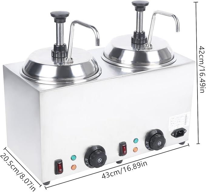 1600W Double Sauce Warmer,Cheese Dispenser with 2 Pumps,2 * 2.5L Electric Nacho Cheese Sauce Warmer 32°-230°F Jam Heat Preservation Machine for Cheese,Hot Fudge,Caramel