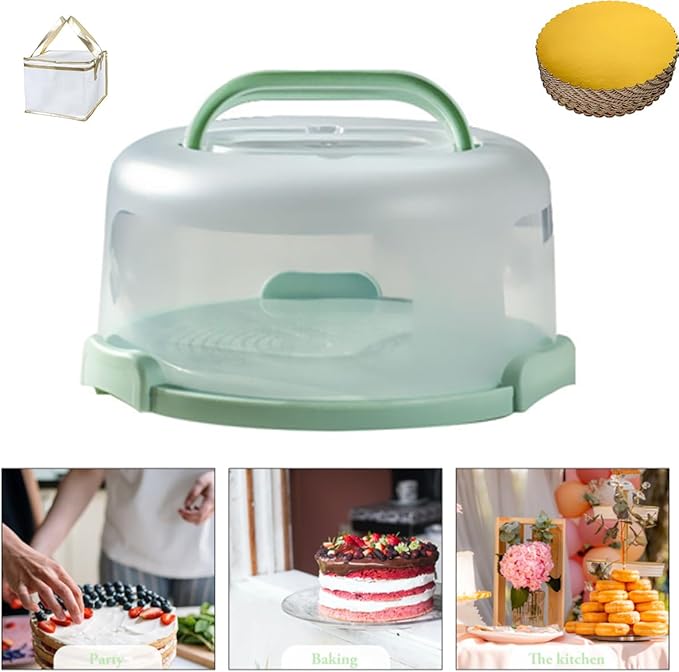 Cake Carrier With Lid And Handle, Bpa-Free Cake Holder With Lid For 10 Inch Round Carrier, 10pcs Round Golden Cake Boards With Container Carrying Bag