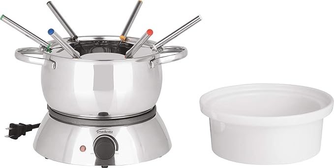 Trudeau 0829020 Alto 3-in-1 Electric Fondue Set for Chocolate and Cheese, 11-Piece with Forks Included, Stainless Steel