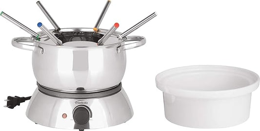 Trudeau 0829020 Alto 3-in-1 Electric Fondue Set for Chocolate and Cheese, 11-Piece with Forks Included, Stainless Steel
