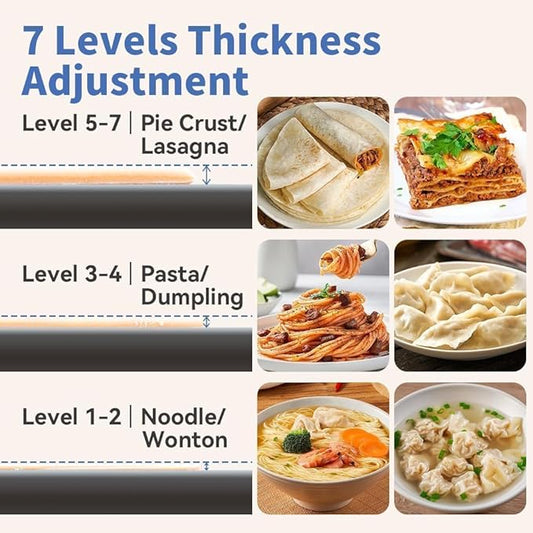 Electric Pasta Maker Stainless Steel Noodle Machine with Roller & Cutter Adjustable 7 Thickness & 2 Width for Spaghetti, Fettuccini, Lasagna, Pie Crust, Dumpling, Wonton