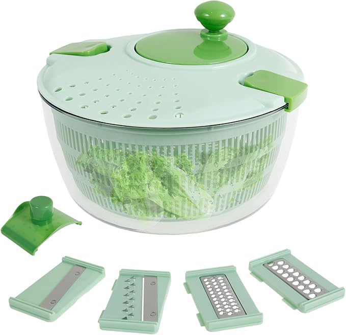 Salad Wash Spinner Bowl, 4000 ml Large Capacity, Vegetable Spinner and Dryer with 3 Blade Lettuce Dehydrator for Herb Berry Lettuce(1,green)