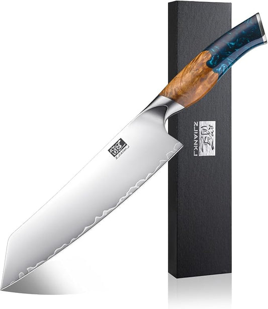 Chef Knife, 8-inch Hand Forged Professional Kitchen Knife with Japanese 10Cr15MoV Stainless Steel Gyuto Knife with Blue Ergonomic Handle, Razor-Sharp Cooking Knife in Gift Box