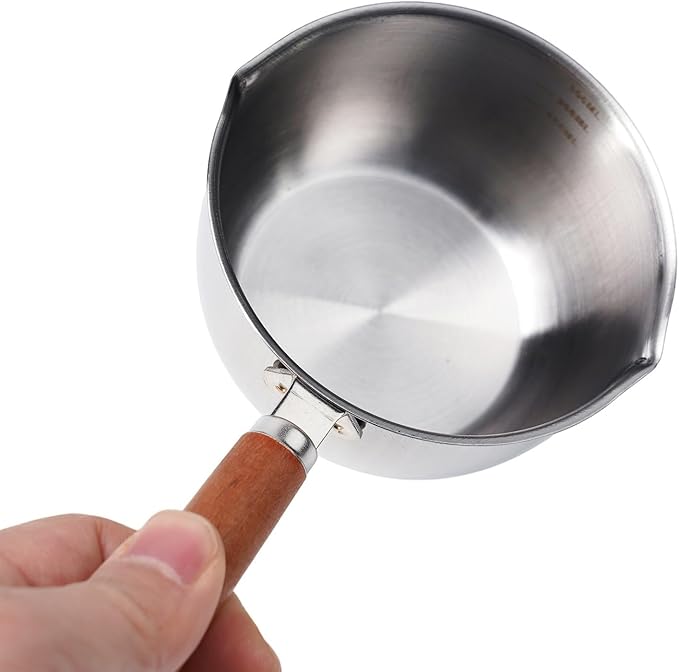 Stainless Steel Butter Melting Pot Multi-Purpose Sauce Pan Mini Milk Warmer with Wooden Handle for Induction Gas Electric Stove Compatible Kitchen Tool(300ml)