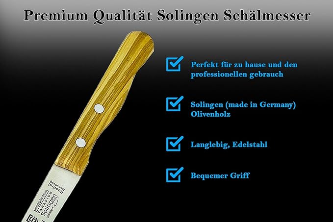 SMI - Paring Knife Olive Wood Handle Fruit Knife Solingen Knife - Made in Germany - Not Dishwasher Safe