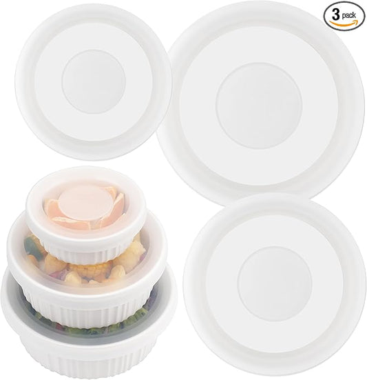 Silicone Lids for CorningWare 16-Ounce & 1.5 Quart & 2.5 Quart Round Dish, 3 Pack Reusable Covers for CorningWare Baking Dish (Dish not Included) Dishwasher & Microwave & Freezer Safe