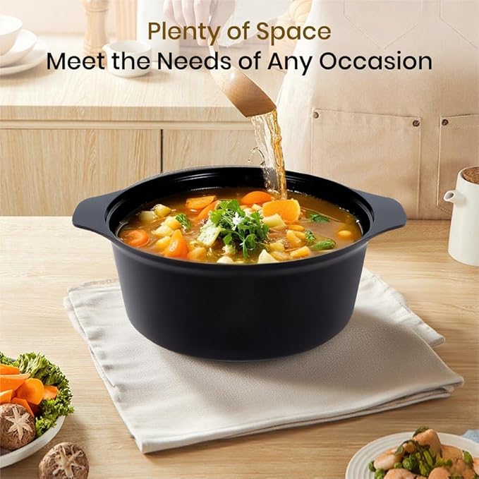 5.6Quart Nonstick Cooking Pot with Lid, Soup Pot with Nonstick Ceramic Coating,“Design of The Heat Exchange Space at The Bottom of The Pan” Suitable for 500°F Dishwashers & Ovens, PFOA Free
