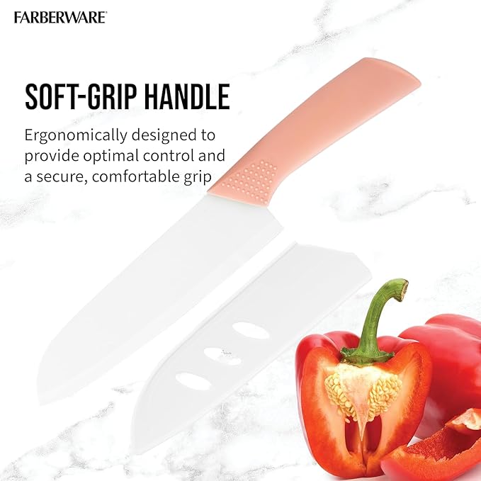 Ceramic Santoku Knife 7 Inch - High-Precision Blade for Meats, Fruits, and Vegetables - Durable with Protective Sheath - Pink
