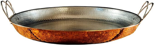 Sertodo Copper Alicante Paella Cooking Pan | 18 inch diameter | Patented Stainless Steel Handle Design| Hand Hammered, Heavy Gauge, 100% Pure Copper