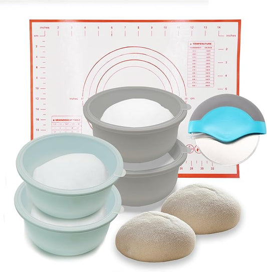 Pizza Making Accessories,4Pcs Stackable Silicone Pizza Dough Proofing Containers with Lids 700ml | Make 12" Pizzas,Pizza Dough Proofing Box and Pizza Bread Kit Tools(6pc)