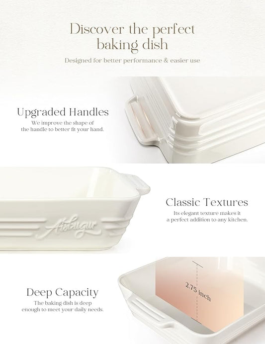 Casserole Dishes for Oven,9x13 Ceramic Baking Dish,4.2 Quarts Large Lasagna Pan with Handles Deep and Large Capacity,Durable Bakeware for Lasagna, Home Decor, Wedding Gift, White