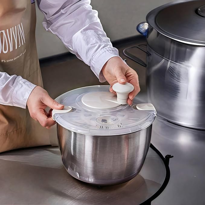 6L Stainless Steel Salad Lettuce Spinner, Fruit Vegetable Cleaner Vegetable Washer Spinner Quick Spin for Household Vegetables and Pasta Fries Spinner Essential Kitchen Utensils spinners (B)