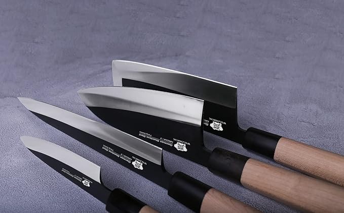 WILDMOK Set of 4 GYUTO Sushi Chef Knives-Yanagiba-Deba-Nakiri-Utility Kitchen Knife, Fish Slicing Filleting Knife Sets with German Steel Blade & Traditional Wooden Handle