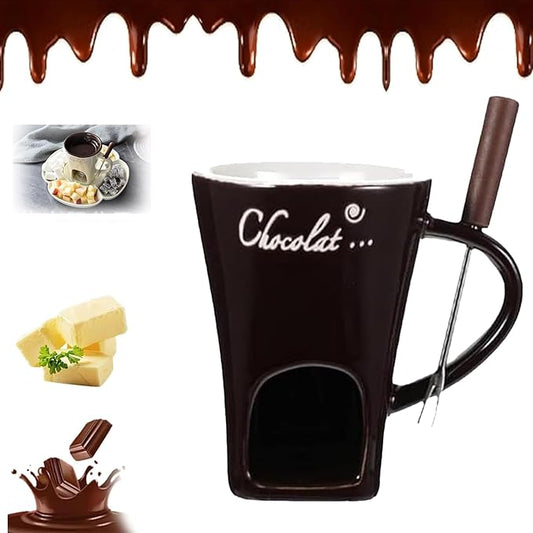 Chocolate Melting Fondue Mugs Set With Forks,Sweet Fondue Cup,Chocolate Fondue Mugs with Forks,Chocolate Melting Mug,Ceramic Cheese Mug,Birthday,Wedding Gifts (Brown)