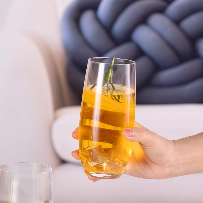 KAMMAK Drinking Glasses Set of 2, 15oz Crystal Water Glasses, Everyday Tall Glass Cups, Highball Glass for Cocktail, Juice, Mojito, Iced Tea, Kitchen and Bar Glassware Gifts, Collins Glasses