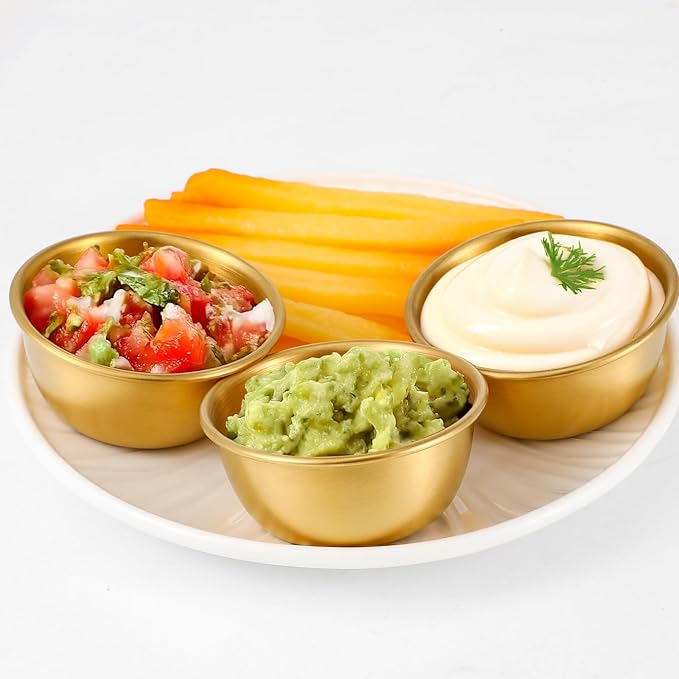 12 Pcs Stainless Steel Dipping Sauce Cups 2 oz Ramekin Mini Sauce Bowls Gold Condiment Cups Reusable Metal Ramekins Containers for Home Kitchen Restaurant Party (Gold)