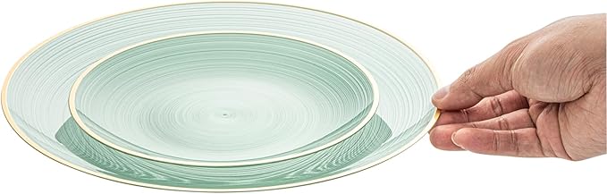 Restaurantware Plastic Plates 40 Pcs 7.13" and 10" Combo Gold Rimmed Plate Set Disposable Heavy-Duty Green Translucent Rippled Plastic Dinner Servers for Party, Weddings, Salads, Desserts