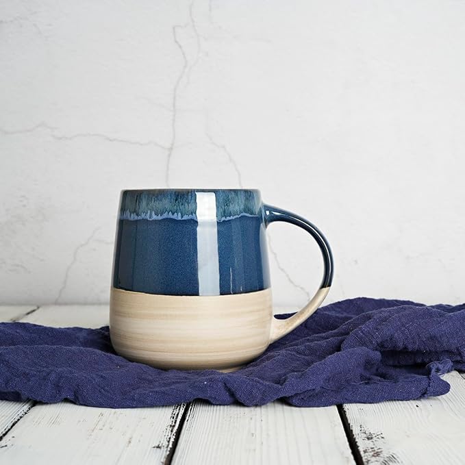 Bosmarlin Extra Large Ceramic Coffee Mug, 23 Oz, Dishwasher and Microwave Safe, Oversized Big Tea Cup, Reactive Glaze (Deep Blue)