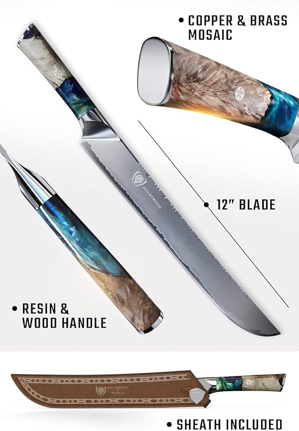 Dalstrong 12-Inch Slicing Knife - Valhalla Series - 9CR18MOV HC Steel - Celestial Resin & Wood Handle - Razor Sharp Slicer for BBQ, Brisket, Carving - With Leather