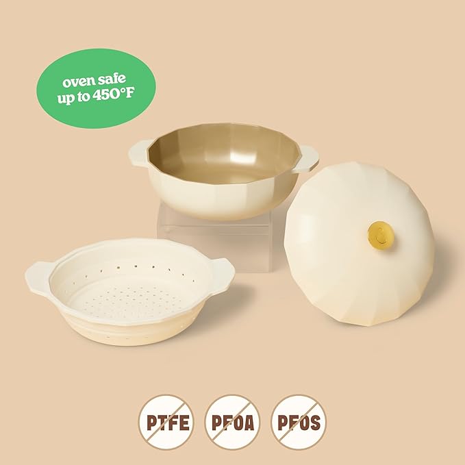 The Perfect Pan 5.3 Qt Dutch Oven Pot with Lid by Cravings by Chrissy Teigen | Lightweight Nonstick Everyday Pan with Steamer/Strainer Insert, Oven Safe