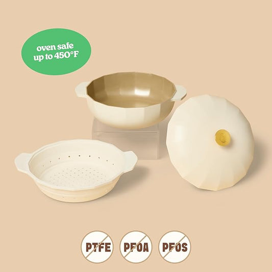 The Perfect Pan 5.3 Qt Dutch Oven Pot with Lid by Cravings by Chrissy Teigen | Lightweight Nonstick Everyday Pan with Steamer/Strainer Insert, Oven Safe