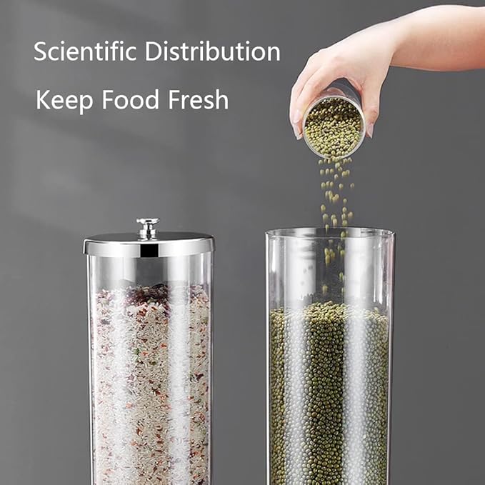 10.5L Triple-Head Dry Food Dispenser- Countertop Cereal Storage with PC Barrel & Wooden Base | Ideal for Rice, Candy, Beans & Nuts