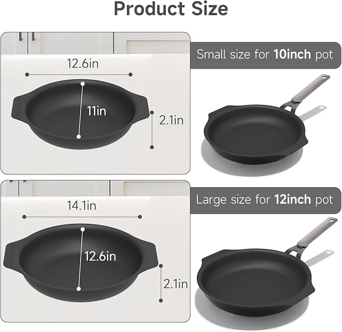 Silicone Pan Protectors & Separators for Stacking (10 & 12 Inch) - Non-Toxic, Heat-Resistant Pads | Dishwasher Safe, Durable Cookware Protector (Black, Mixed)