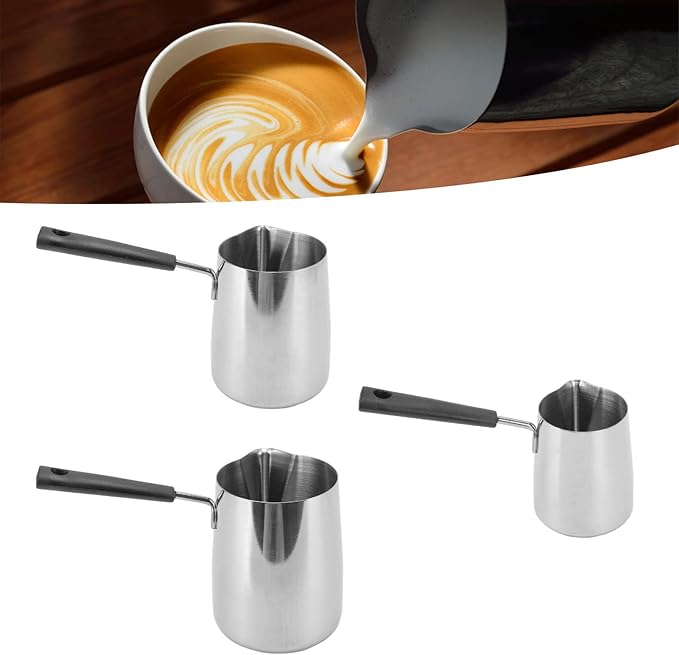 Turkish Coffee Pot, Milk Butter Warmer Pot Stainless Steel Coffee Pitcher Long Handle Coffeware Pitcher Turkish Coffee Maker Hot Chocolate Maker for Maple Syrup Sauce Heating (350ml)