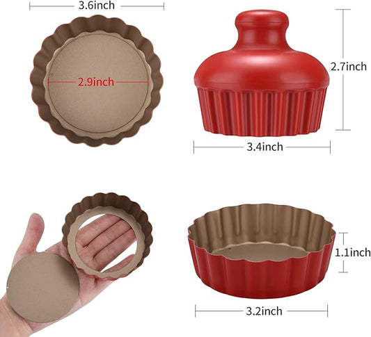 3-3/5 Inch Mini Tart Pans with Removable Bottoms, Round Mini Quiche Pans for Baking, Nonstick Cake Pans Set for Pies, Mousse Cakes, Dessert Baking (Red)