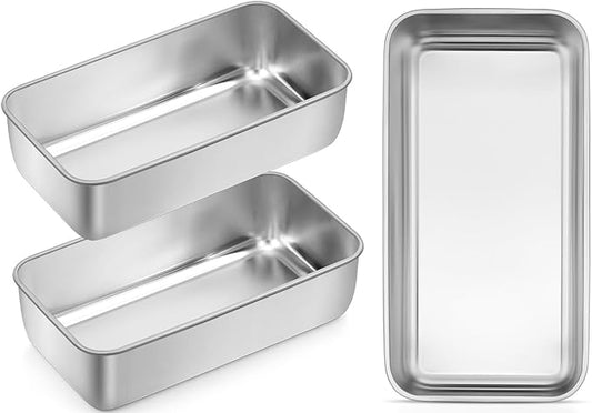 Leonyo 3 Pack Loaf Pans for Baking Bread, 9IN x 5IN Stainless Steel Loaf Pans for Homemade Bread, Meatloaf, Banana, Brownies, Lasagnas, Dishwasher Oven Safe