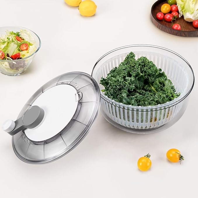 KEOUKE Manual Salad Spinner - Hand-Crank Vegetable & Lettuce Dryer for Washing, Spinning, and Draining Greens, Fruits, and Vegetables - Food-Grade Material, Easy-Clean Detachable Parts 4.2Qt.