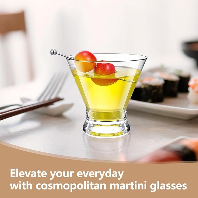 Stemless Martini Glasses Set of 6, 8oz Lead-Free Crystal Shrimp Cocktail Glasses Set, Dishwasher Safe Margarita Glasses for Cosmopolitan, Manhattan & Home Bar