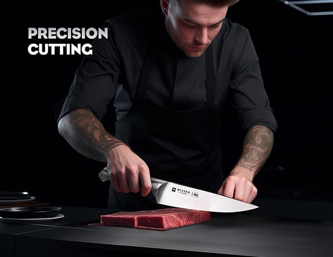 WIZEKA Kitchen Knife Set with Block: Razor Sharp 15 Pcs Professional Chef Knife Set with Knife Sharpener, Food Grade German Stainless Steel Knife Block Set, Jaguar Series