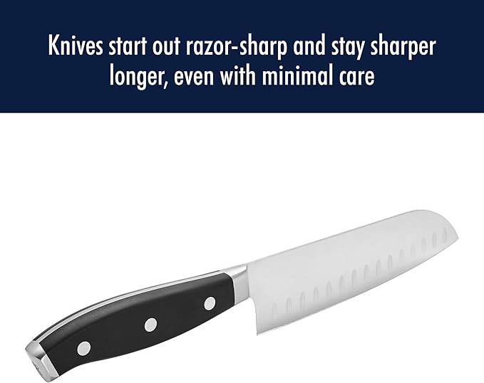 Henckels Forged Premio Hollow Edge Santoku Knife, 7-inch, Black/Stainless Steel