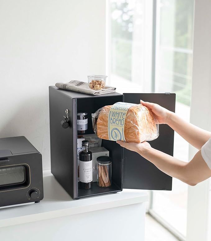 Yamazaki Home Tower Bread Box Keeper Holder Container, Metal Bread Holder Saver, Slim Space Saving Counter Storage - Vertical - Steel