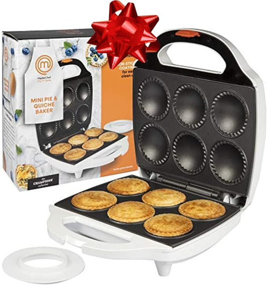 MasterChef Mini Pie & Quiche Maker- Thanksgiving Pie Baker Cooks 6 Small Pies or Quiches in Minutes- Non-stick Cooker w Dough Cutting Circle for Easy Measurement & Filling, Fall Cooking Must Have Gift