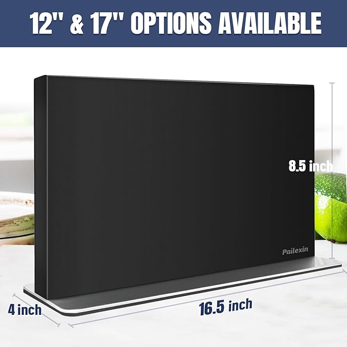 Magnetic Knife Block Without Knives—Black Stainless Steel Double-Sided Magnetic Knife Holder Stand with Strong Magnets, Knife Storage Organizer for Kitchen Counter top, 16.5 inch