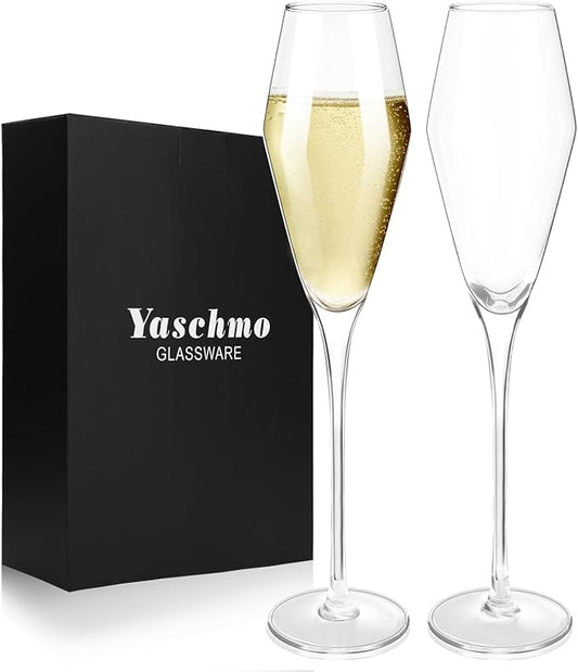 Champagne Flutes Glasses Set of 2, 8.4 oz Hand Blown Crystal Wedding Flutes Glasses, Elegant Tulip Glasses - Ideal Gift for Wedding, Anniversary,Christmas Day (2 Count (Pack of 1))
