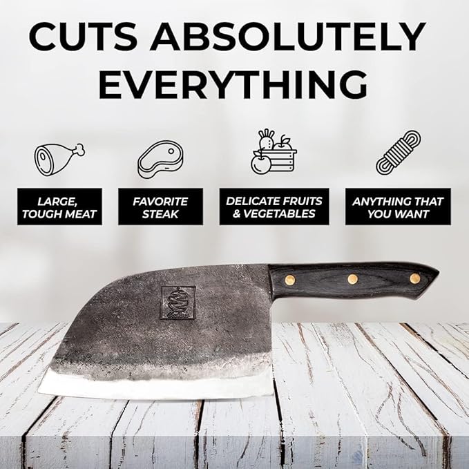 COOLINA Classic Trio Kitchen Knife Set – High-Carbon Steel, Includes Promaja Cleaver, Altomino Chef’s Knife & Butcher Knife, Full Tang, Ergonomic Handle, Precision Cutting for Meat & Vegetables