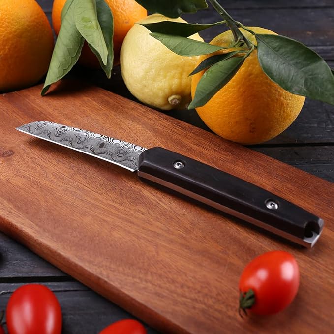 WILDMOK Paring knives Stainless Steel 3.2 Inch Utility Knife Full Tang Fruit Vegetable Cutting Carving Kitchen Knife with Leather Case (A)
