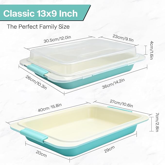 13x9 Inch Heavy-Duty Baking Pan with Lid, Nonstick Rectangular Cake Pan with Silicone Grip Handles and Snap-On Cover, Durable Lasagna Pan for Brownies, Casseroles, Parties & Potlucks