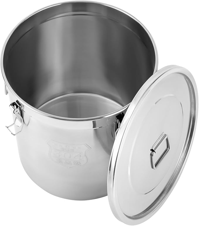 Stainless Steel Airtight Canister for Kitchen, 48L/12.68Gal Metal Food Storage Container Flour Bucket with Lid & Clamps, Bean Rice Canister Holder for Kitchen Restaurant, D15.8*H15.8in