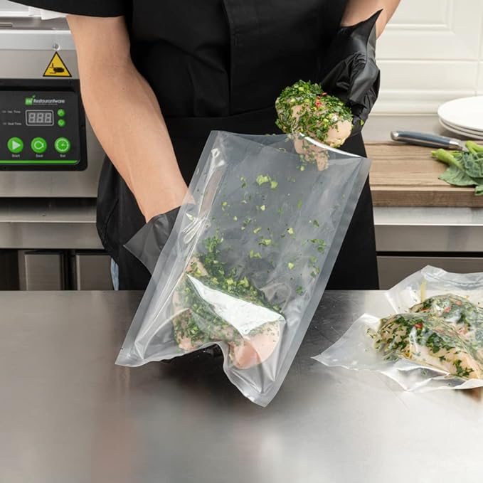 Restaurantware Fresh Hero 12 x 8 Inch Vacuum Sealer Bags 100 Food Storage Bags - 3 mil Thick Microwavable Clear Plastic Sous Vide Bags Freezable For Storing Food Or Sous Vide Cooking