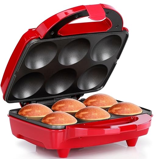 Holstein Housewares Non-Stick 6-Count Electric Cupcake Maker Machine – Bakes 6 Cupcakes, Muffins, Pizza Cups, Cinnamon Buns – Perfect for Gifts, Birthdays, Holidays, or Bake Sales, Red