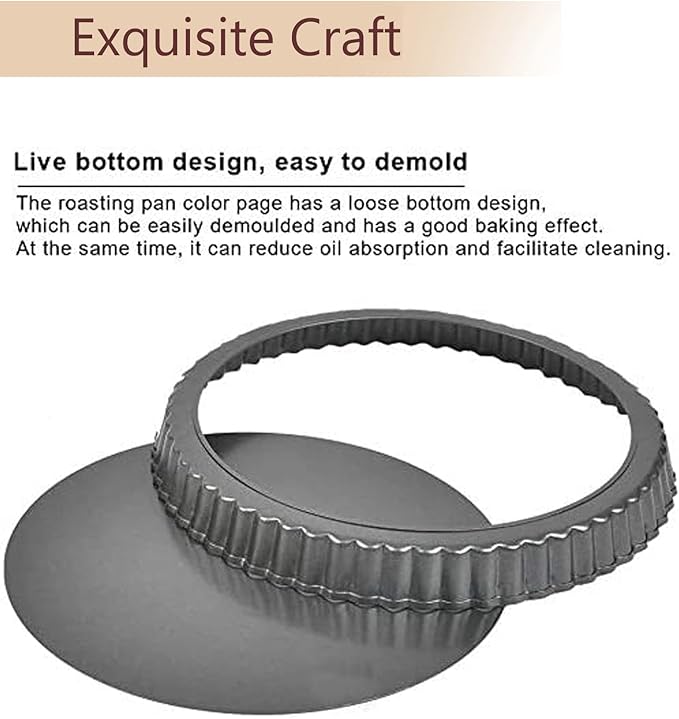 Tart Pan 10 Inch Tart Pan Carbon Steel Round Non-Stick Pan Quiche Pan with Removable Chassis for Mousse Cakes, Kitchen Reusable Baking Tool with A Depth of 1.18 Inches